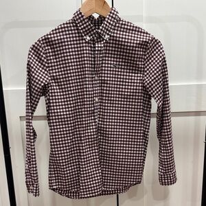 Boy’s Vineyard Vines Burgundy and White Gingham Performance Button-Down Shirt